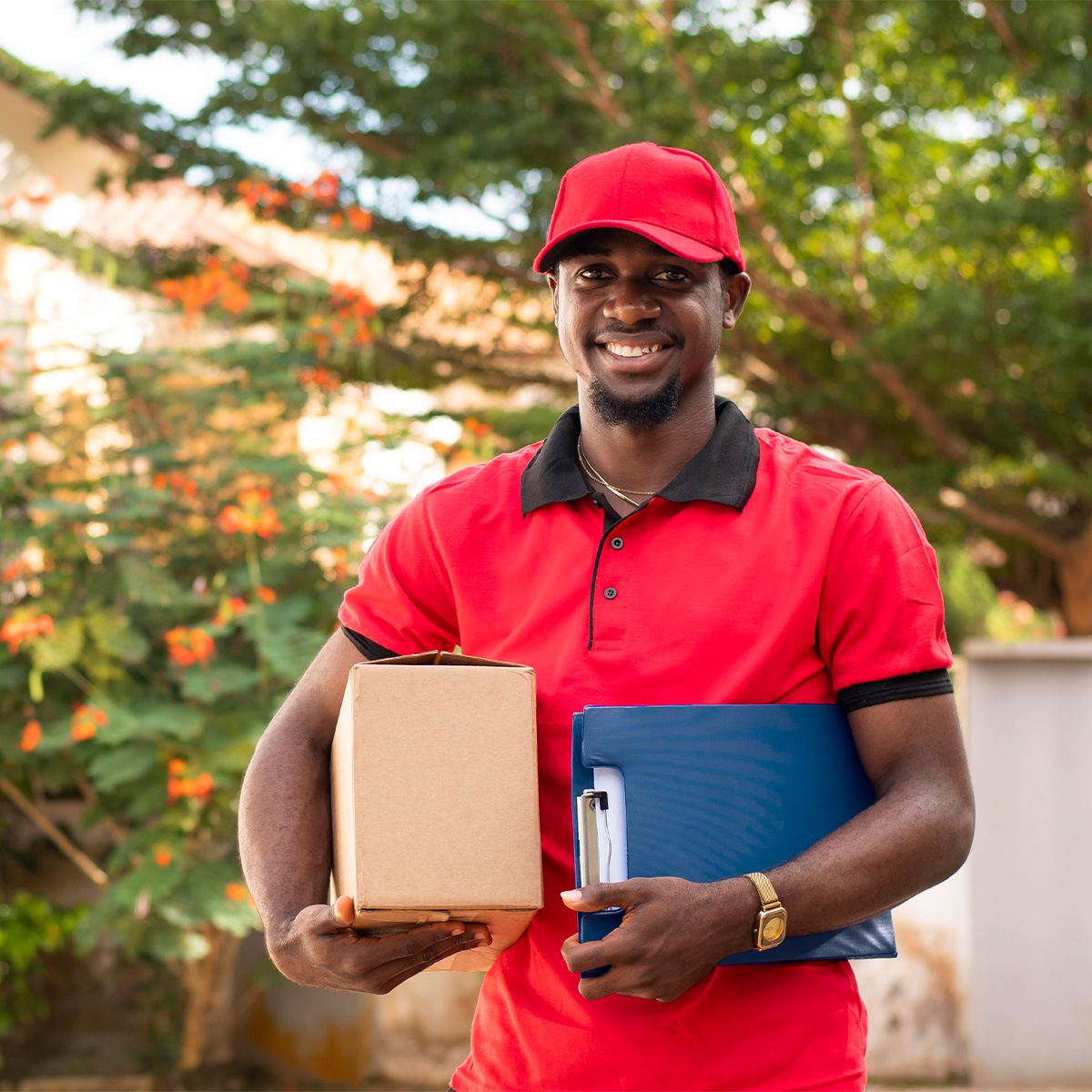 Courier delivering a parcel